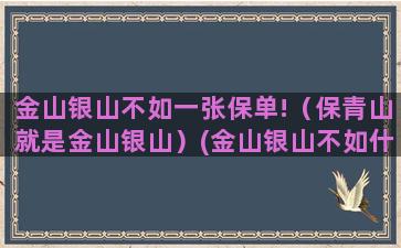 金山银山不如一张保单!（保青山就是金山银山）(金山银山不如什么下一句)